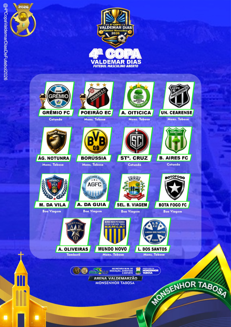 Definidos os participantes da 4ª Copa Valdemar Dias de Futebol em Monsenhor Tabosa